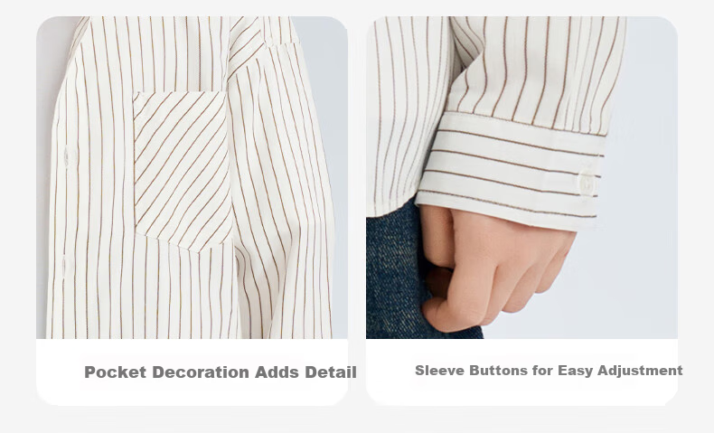 Luomeng Children's White Base Coffee-Colored Long-Sleeve Striped Shirt, Boys' Preppy Style Casual Versatile Spring And Autumn Shirt, White, Size 170 11