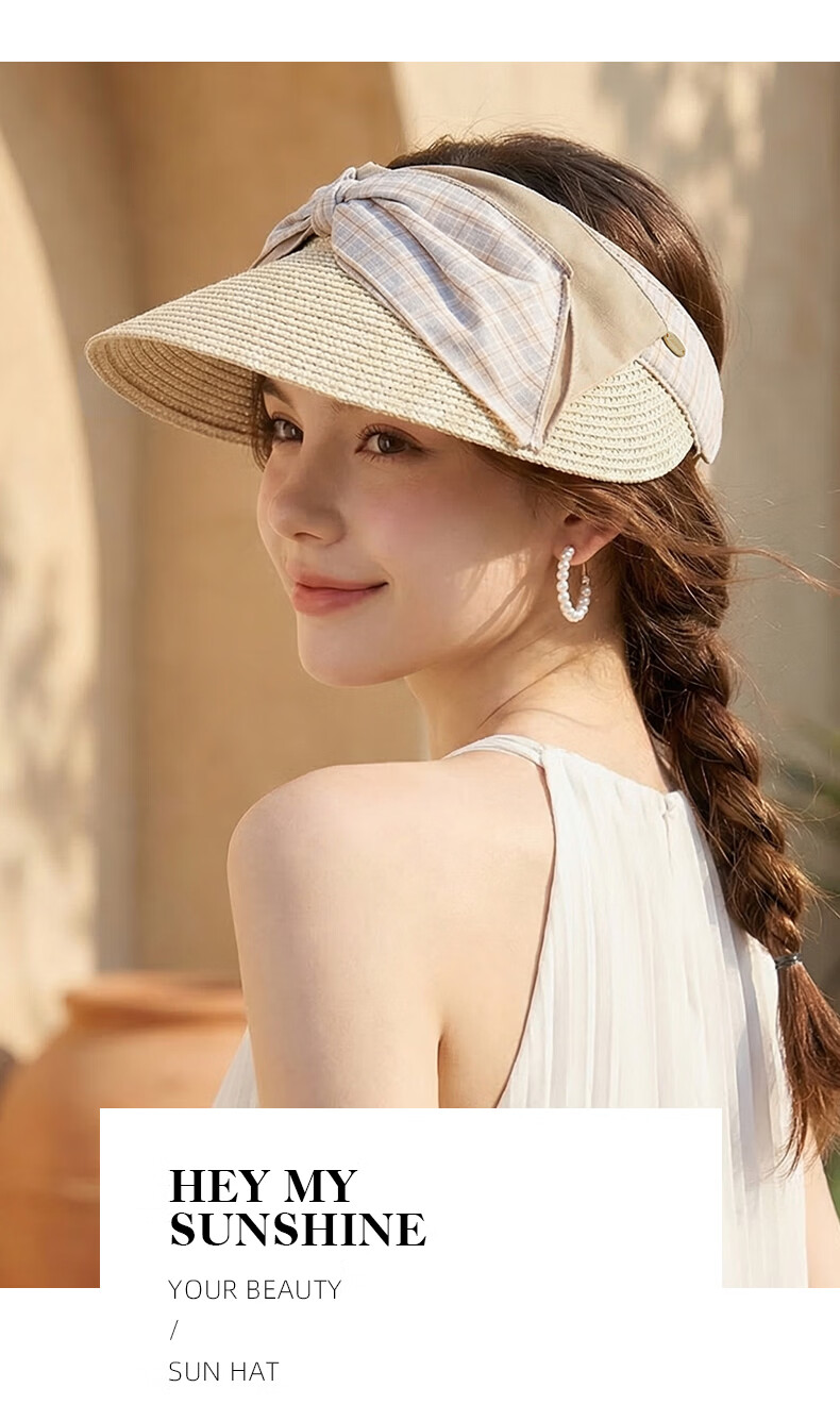CACUSS Women's Open-Top Hat Spring Summer Bowknot Sunshade Outdoor Beach Vacation Slim Face Sun Hat Sea Salt Blue 7