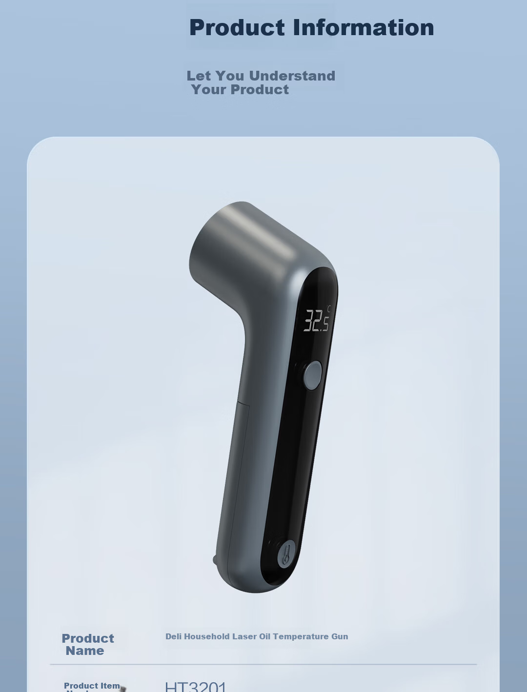 Deli Home Series Infrared Thermometer Temperature Gun Oil Temperature Gun Handheld Water and Oil Temperature Meter 14