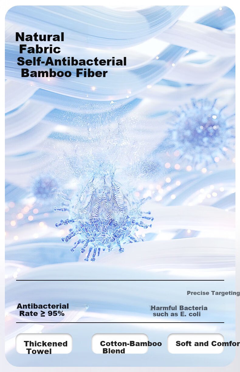 Bamboo 100 160g Thickened Bamboo Fiber Antibacterial Large Towel Absorbent Non-Shedding Adult Towel 35x76cm Blue 3
