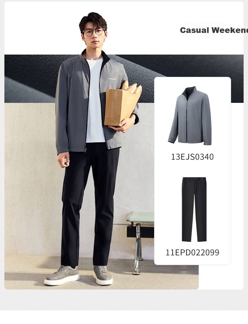 Goldlion [Reversible] 26 Spring Summer Men's Jacket Stand Collar Cloud-Feel Comfortable Commuter Casual Coat Dark Gray 2XL 9