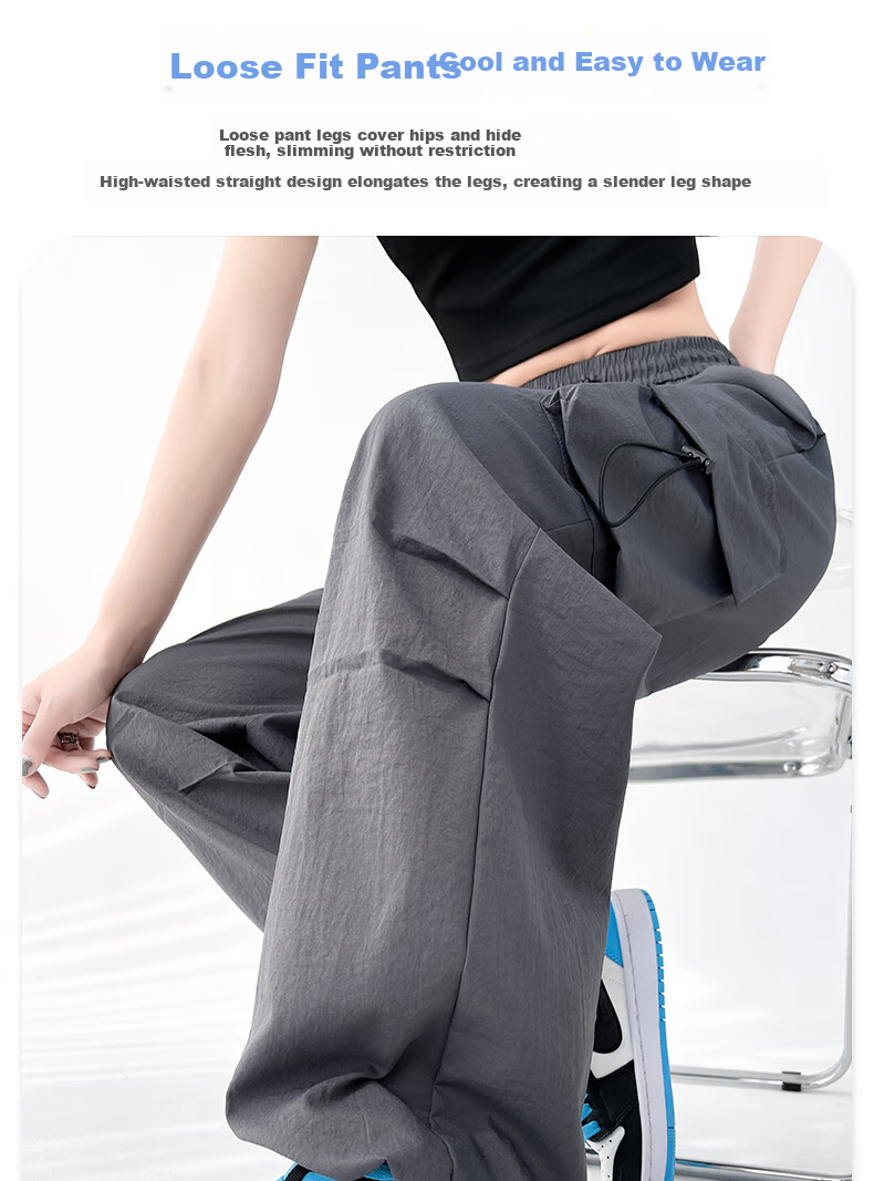 Langsha Women's Spring Summer Wide-Leg Cargo Pants American Style Hiking High-Waist Paratrooper Casual Street Dance Quick-Dry Sports Pants 13