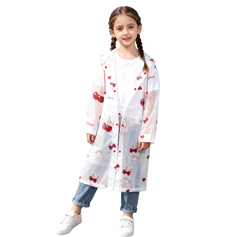 Yucheng Kids Raincoat Cartoon Print Elementary School Children Kindergarten Travel Portable Disposable Long Thickened Full-body Rain Poncho