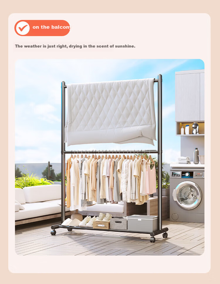 Hakkai Bird Double-Layer Floor Clothes Rack Indoor Hat and Coat Rack Garment Store Hanging Rack Mobile Bedroom Double Rod 9
