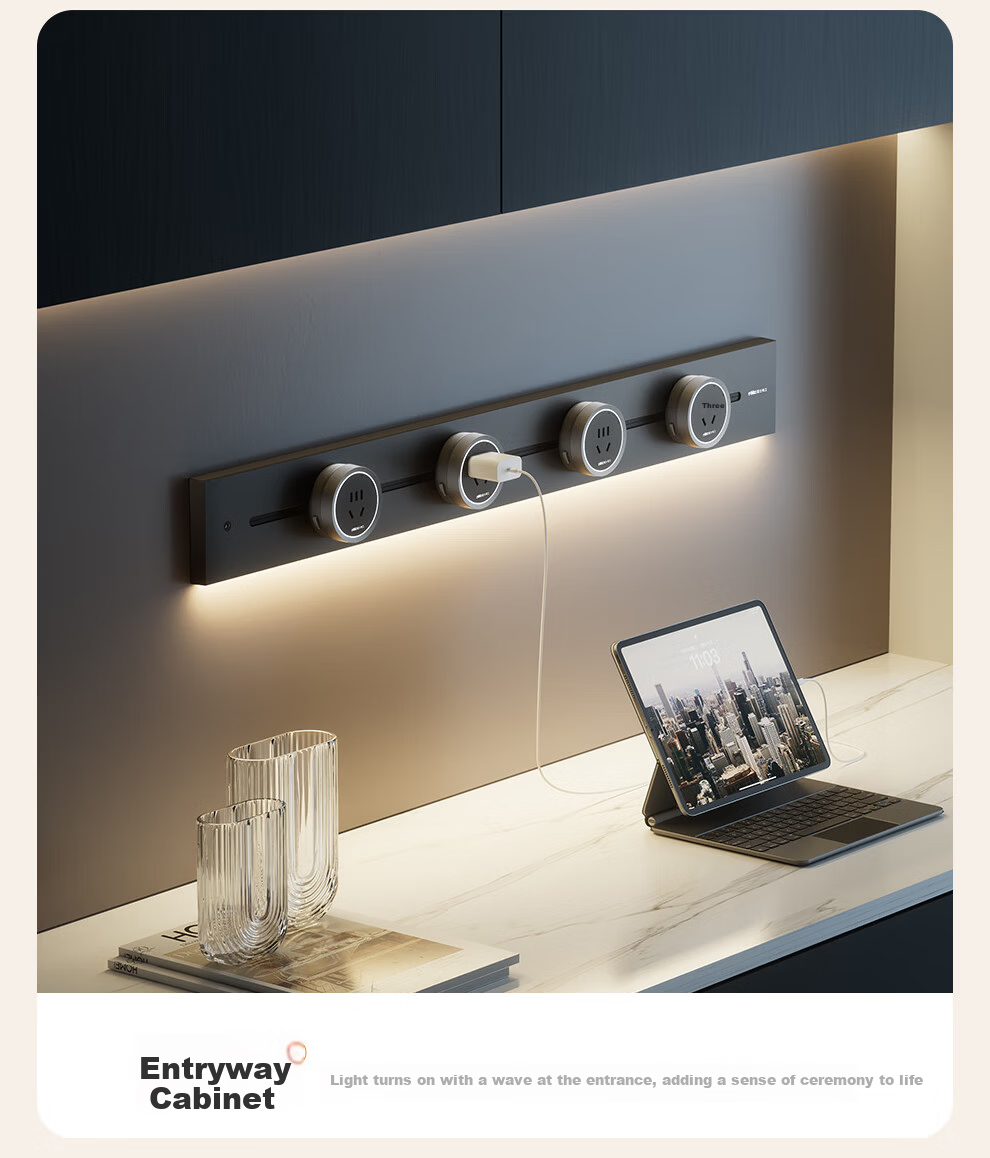 NVCleishidiangong Track Socket, Motion Sensor Light, Movable Surface-Mounted No-Drilling, 750mm+4 Five-Hole, DP12 Series Black 8