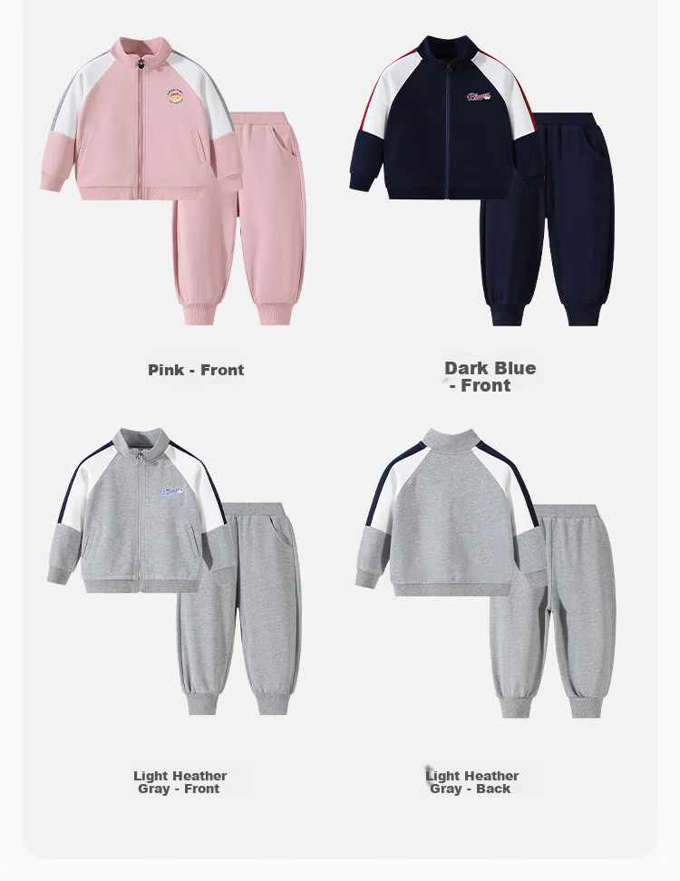 Classic Teddy Kids Set Boys Girls Jacket and Pants 2-Piece Mid-Child Spring Casual Sports School Style Dark Blue Size 90 8