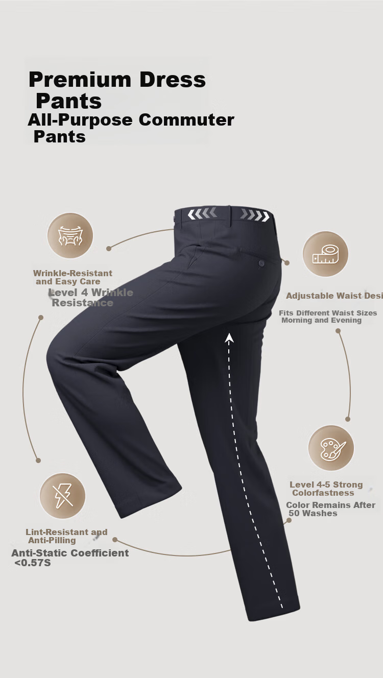 JD Jingzao High Elastic Anti-Static Casual Pants Men Autumn New Business Wrinkle-Resistant Trousers Navy Blue 35 5