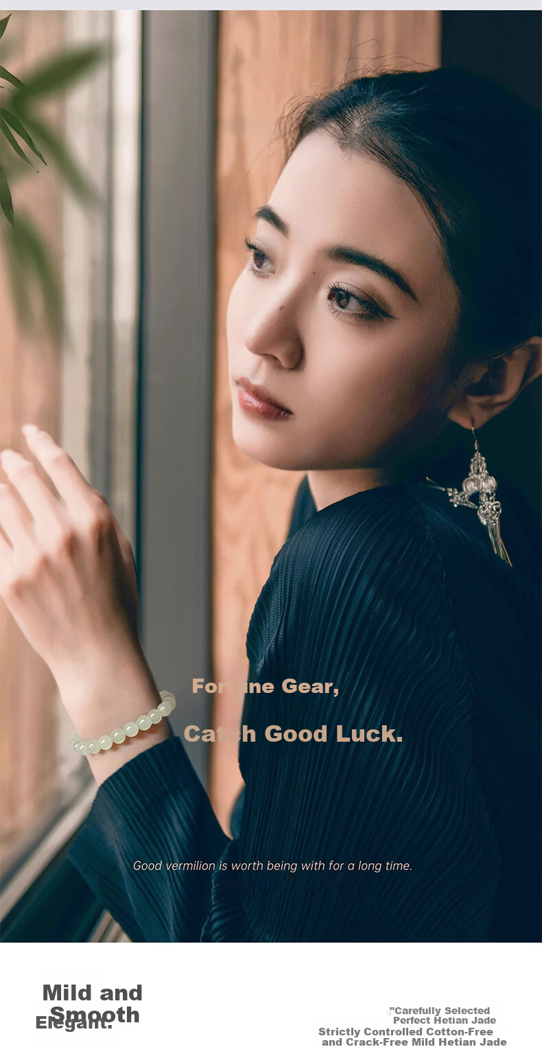 Sino Gem Light Clear Hetian Jade Bracelet for Women Natural Jade Beaded Bracelet Anniversary Birthday Gift for Girlfriend Wife 12