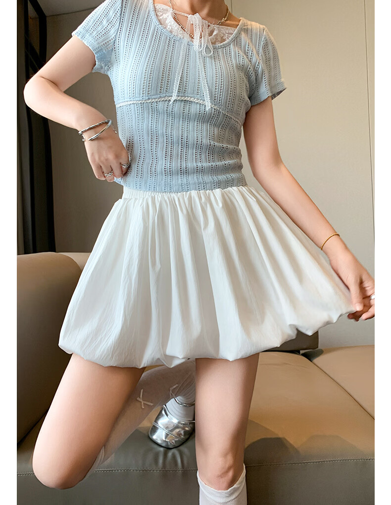 Langsha Bud Short Skirt Women's Spring Summer Sweet Slim A-Line Anti-Exposure Puff Cake Lantern Skirt 10