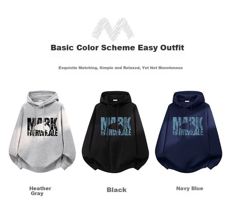 MARK FAIRWHALE Men's Heavyweight Hoodie Sweatshirt Spring Autumn Long Sleeve Casual Jacket Top Light Gray M 2