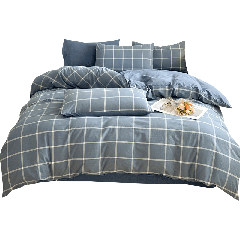 MUJI A-Class Antibacterial 100% Xinjiang Cotton Duvet Cover Single Piece 200x230cm Blue-Grey Large Check