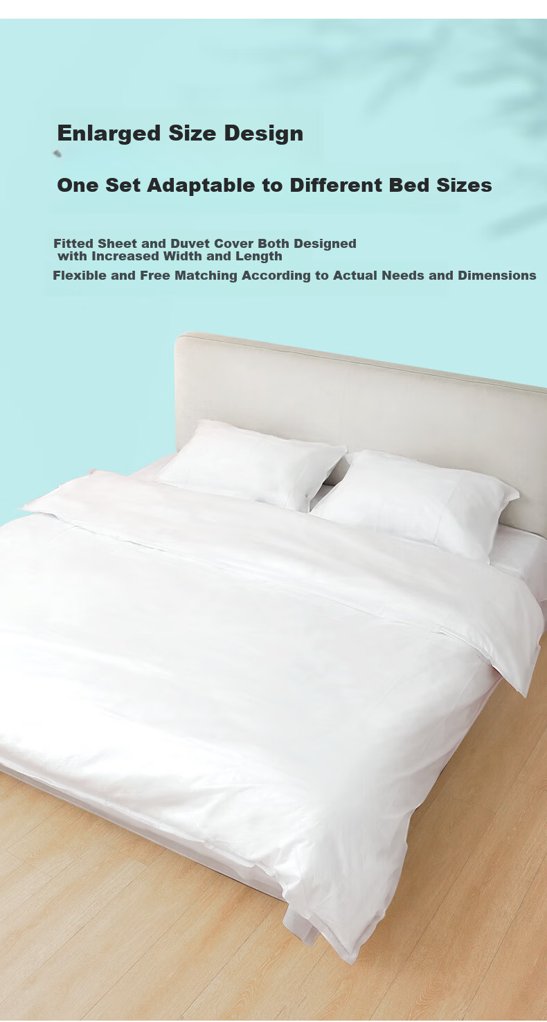 JiaTu Disposable Bedding Set Travel Sheet Duvet Cover Fitted Sheet Hotel Anti-Dirt Quilt Cover Pillowcase Thickened Sterilized 4-Piece Set 9