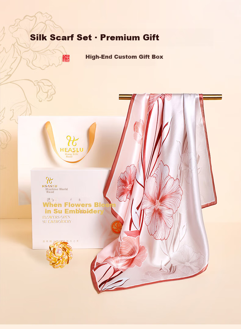 Hangsilu Mulberry Silk Scarf, Women's Outer Wrap Long Scarf, Brooch Set, Birthday Gift for Mom Or Wife, Practical Present in Gift Box 1