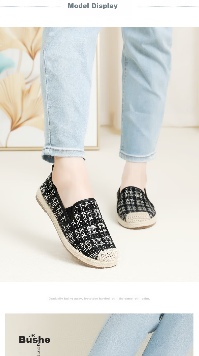 BUSHEYUAN Women's Slip-On Flat Breathable Old Beijing Cloth Shoes for Middle-Aged and Elderly Moms 430-7080 Black Size 36 4