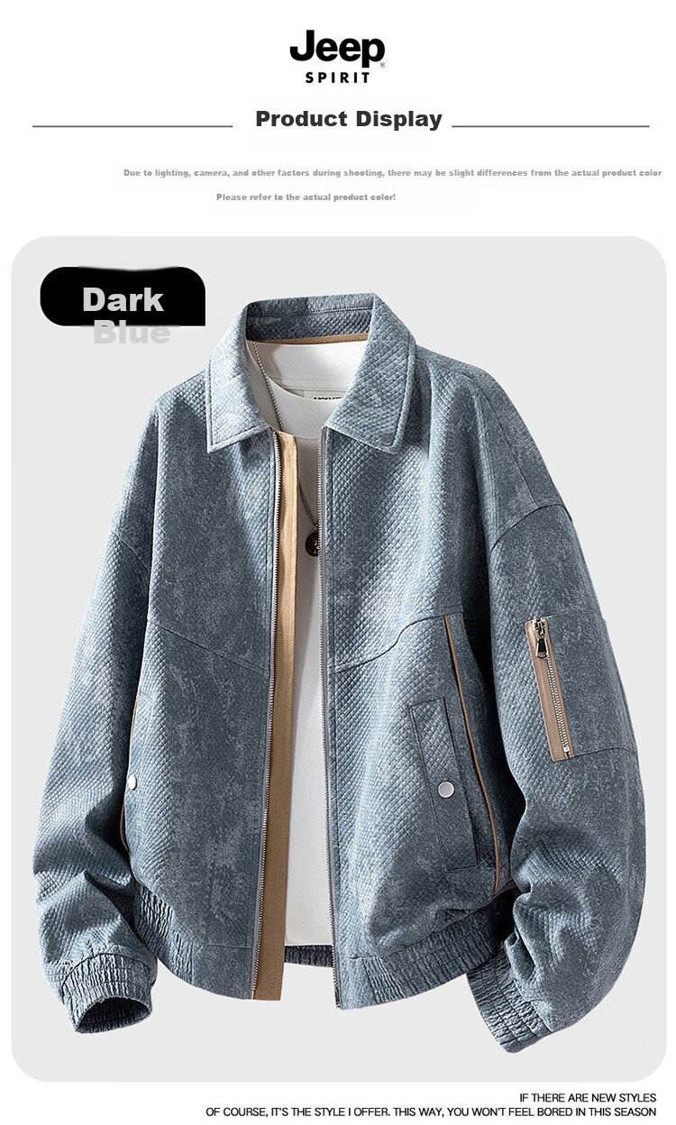 JEEP SPIRIT Men's Spring High-End Casual Jacket Stylish Premium Denim Coat Dark Blue XL 4