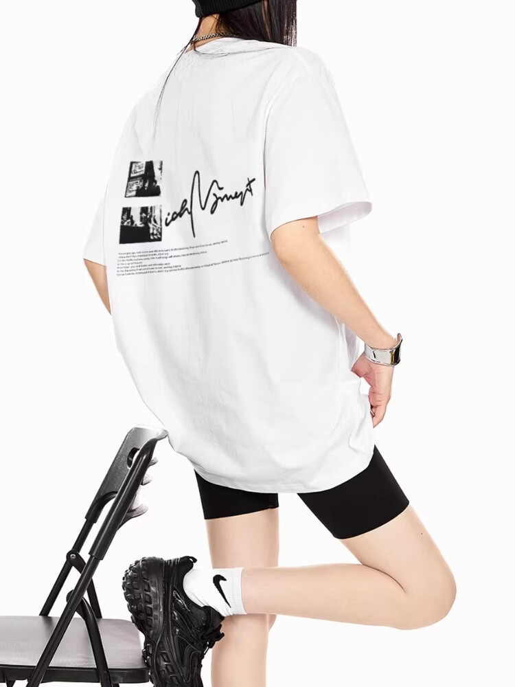 ICH MODE 260G Heavyweight Trendy Back Print Oversize T-Shirt Women Top Apricot L 20