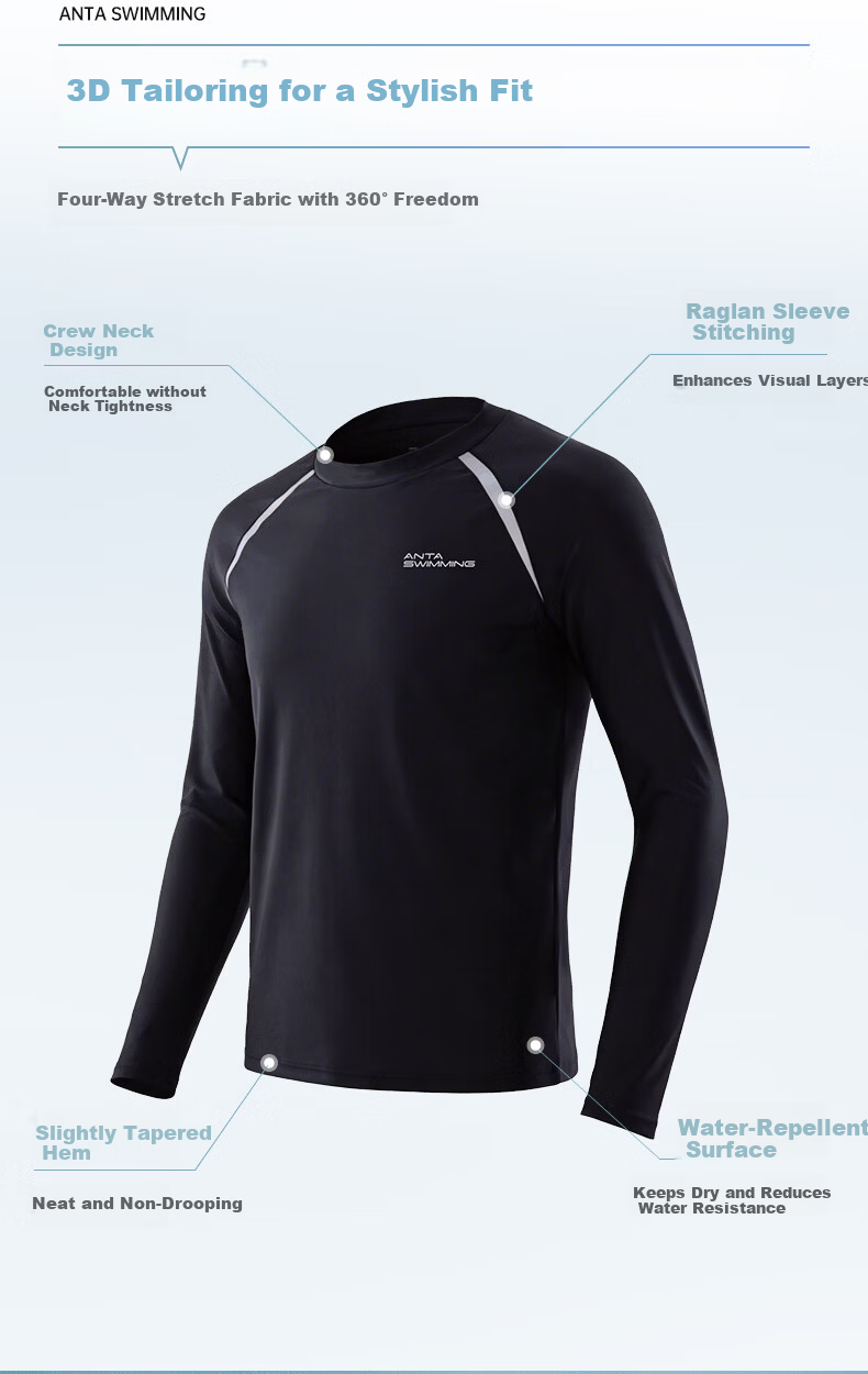 ANTA Men's Professional Sports Sun Protection Swimwear Breathable Long Sleeve Surfing Diving Hot Spring Swimming Gear 4