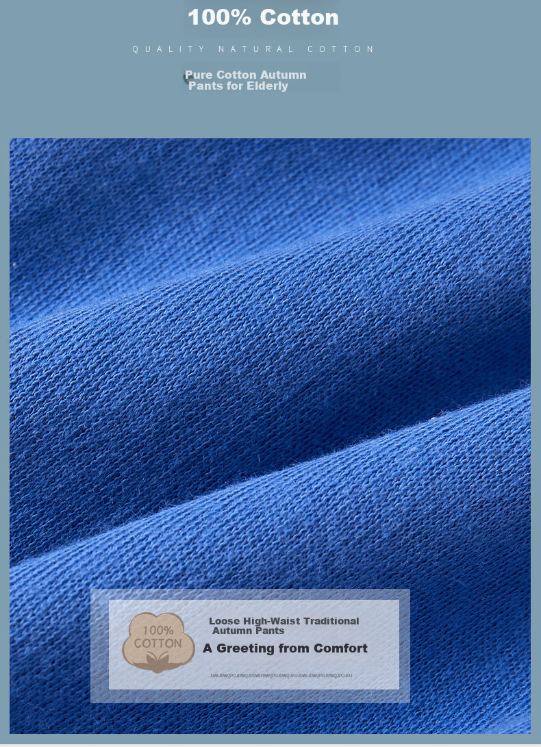 Bejirog Middle-aged and Elderly Men's Pure Cotton Autumn Pants Loose Fit Cotton Wool Pants Dad Style Plus Size Dark Blue + Light Blue 4XL 3