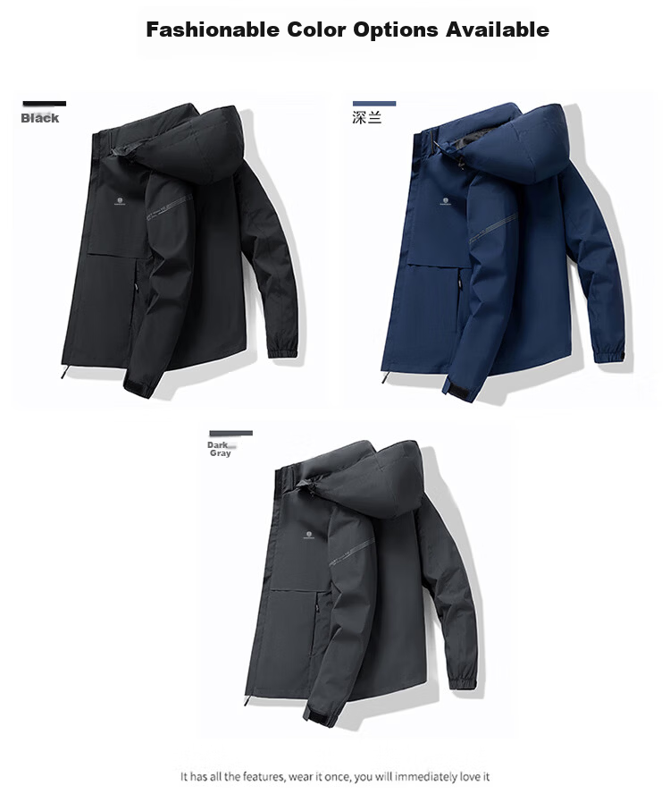 ROMON Men's Trendy Spring Hooded Jacket Youth Business Breathable Casual Business Jacket E29 Black M 2