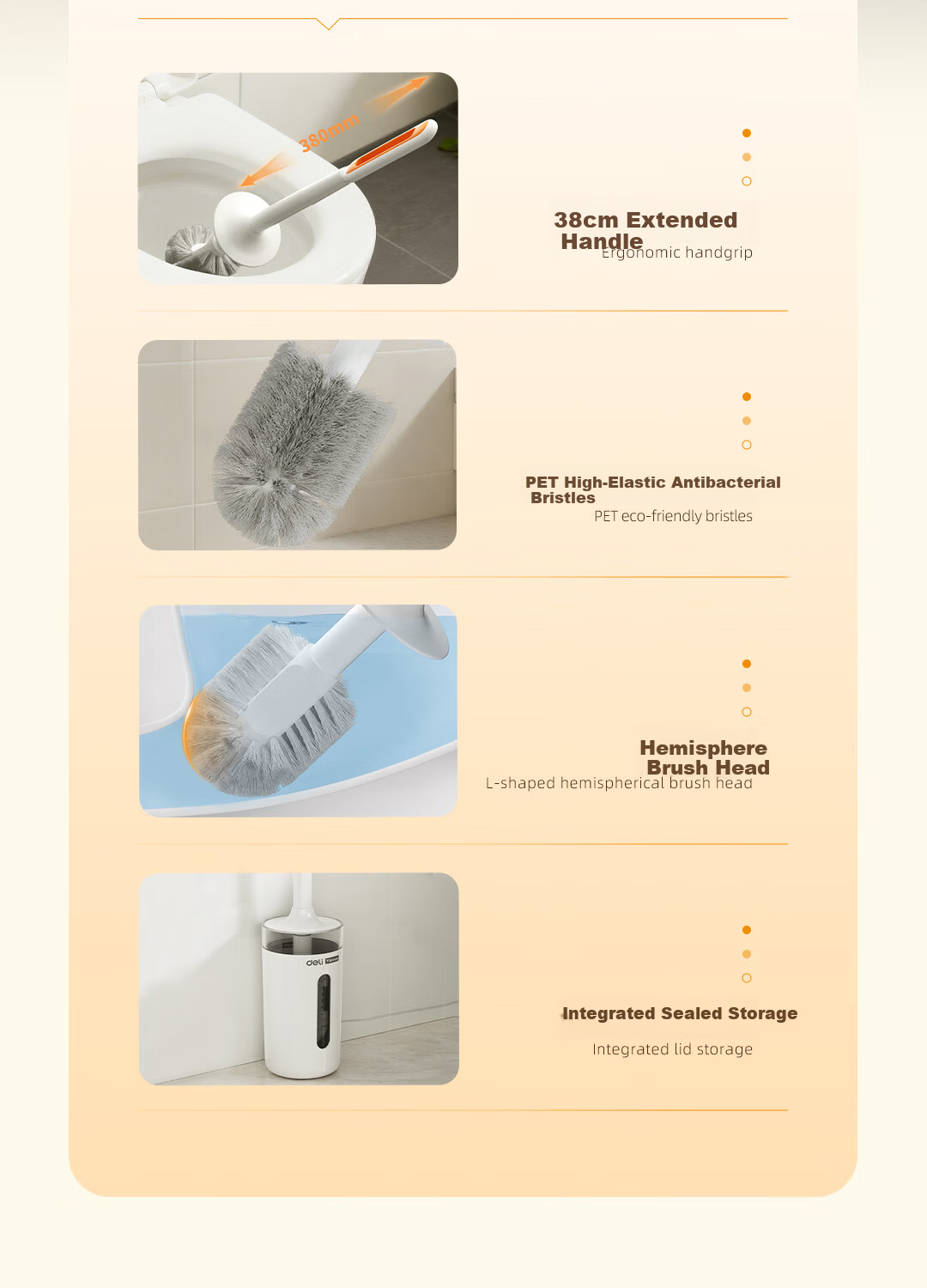 Deli Toilet Brush Set with Base, Upgraded No-Dead-Angle Household Bathroom Cleaning Brush Set 2