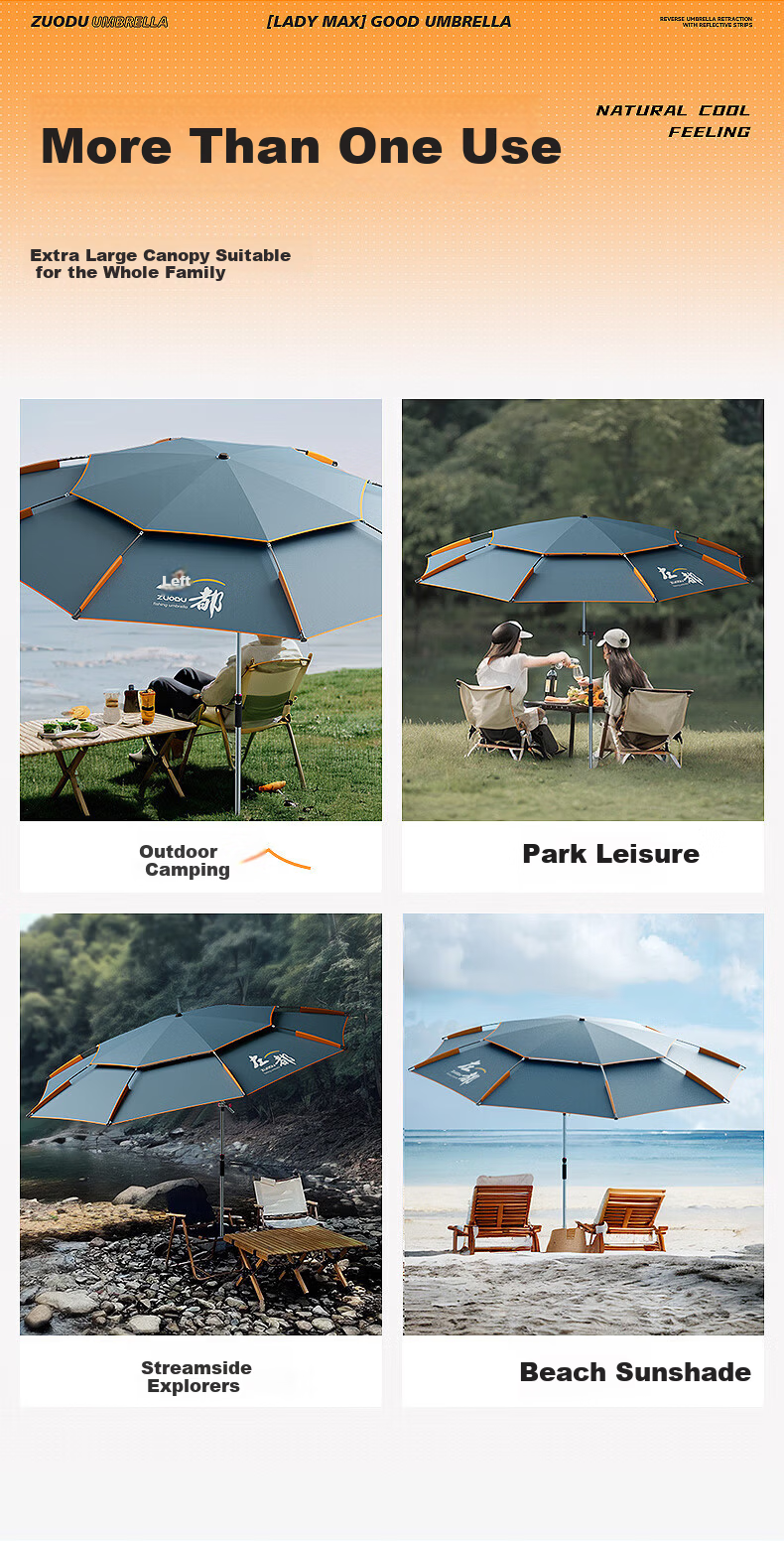 ZUODU Universal Adjustable Enlarged Fishing Umbrella Thickened Sunshade Umbrella Outdoor Camping Rain and Sun Umbrella with Cane Handle 17
