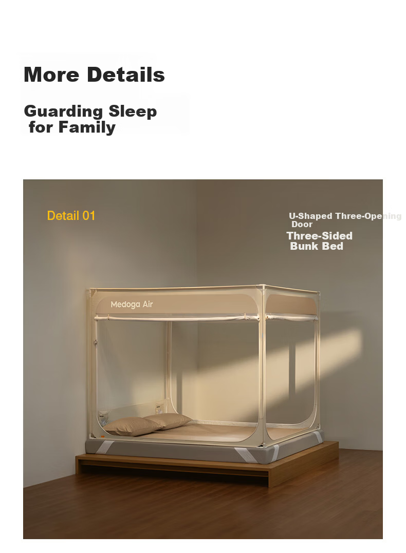 MEDOGA [Air2] Baby And Child Anti-Fall Mosquito Net, 1.8x2 Meters, Home Use Fence, Light Beige [Threaded Tee + Strap] 30