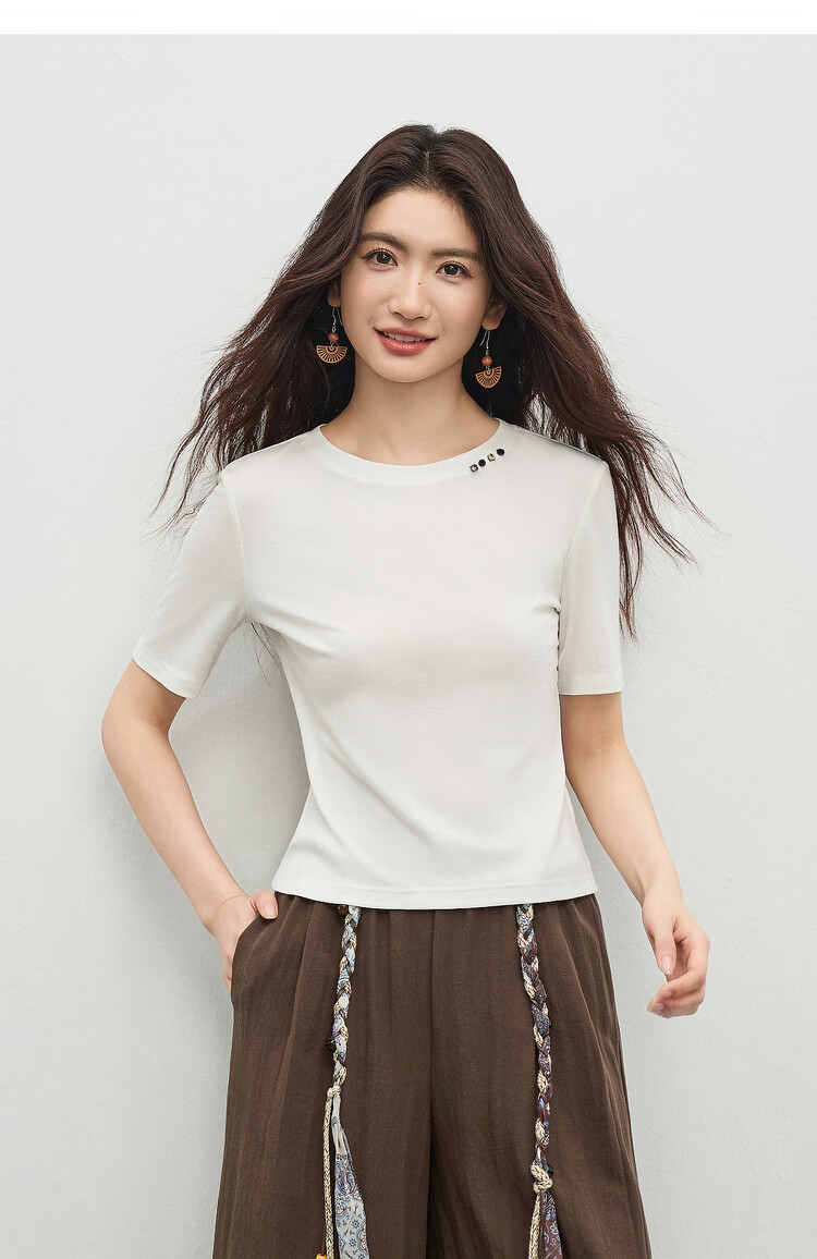 Shangdu Bilala Laicell Simple Korean Style Women's Summer Small Round Neck Stretch Knit Short Sleeve Elegant Top 15