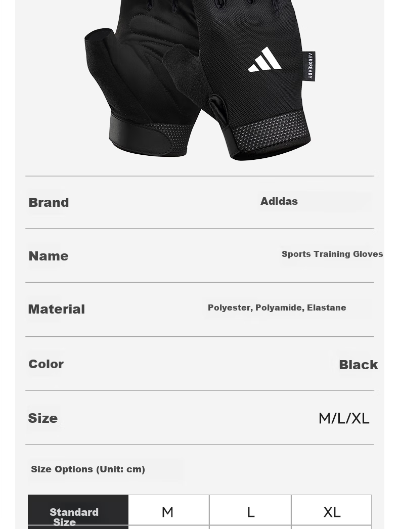 Adidas Fitness Gloves Unisex Sports Cycling Half Finger Training Pull-Up Weightlifting Anti-Slip Climbing Gloves 9