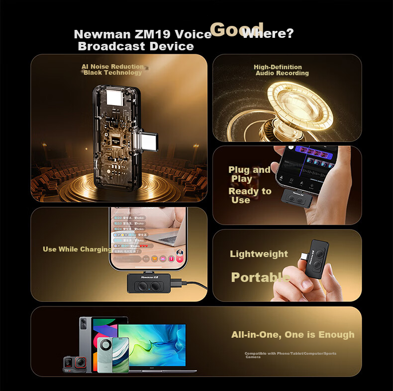 Newmine ZM19 Wireless Lavalier Microphone for Live Streaming, Noise-Cancelling Recording Mic for Short Videos, K-Singing, Mobile Phone Use, Black 5
