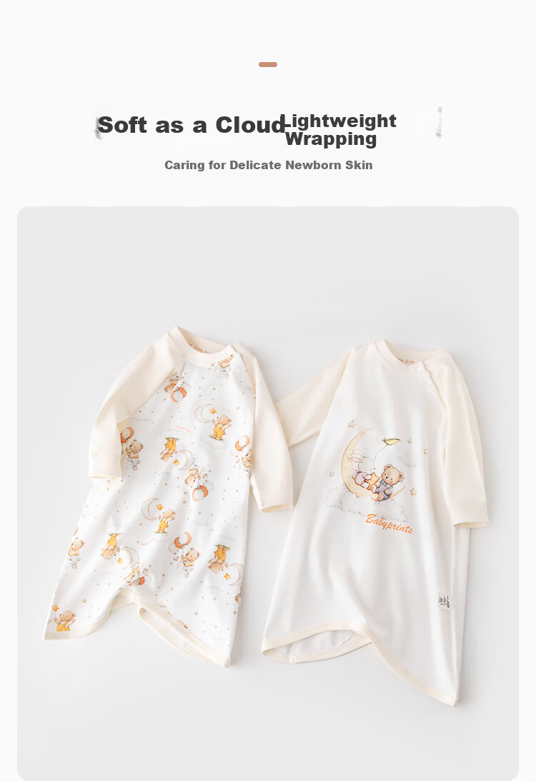 Babyprints Baby Cotton Long Sleeve Bathrobe Unisex Infant One-piece Pajamas Anti-kick Quilt Four Seasons Sleeping Bag Full Print Size 73 4