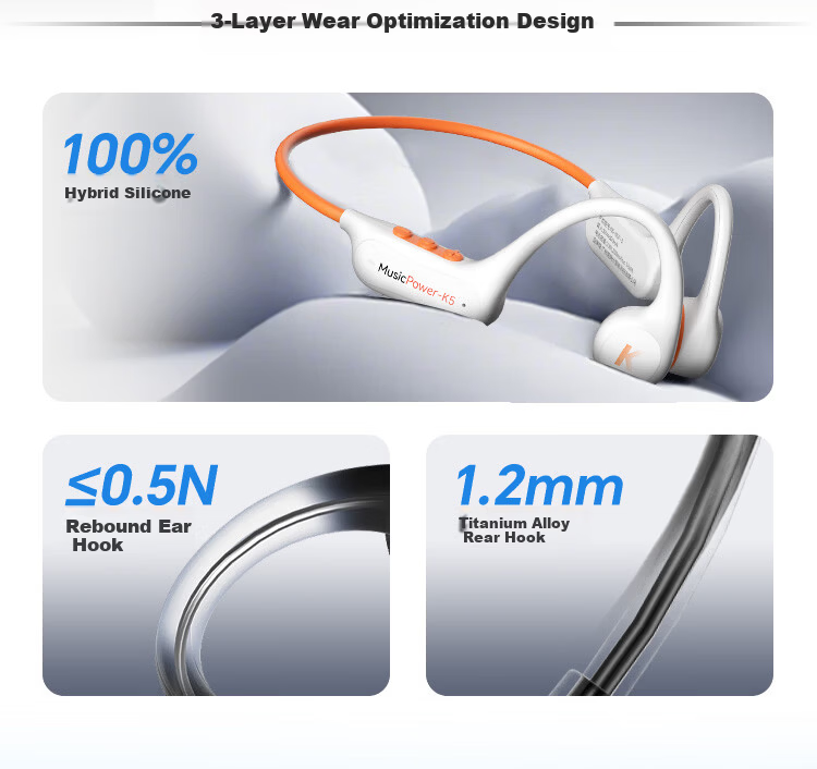 KUGOU K5 6.0 Bone Conduction Bluetooth Earphones 12-Hour Long Battery Life 16-Level Volume Waterproof Sweatproof Sports Running Cycling Earhooks Unisex 13