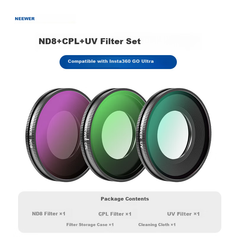 NEEWER Filter Kit for Insta360 Go Ultra - CPL Polarizer, ND Neutral Density, NV Filters, Portrait Filters for Action Camera Outdoor Cycling