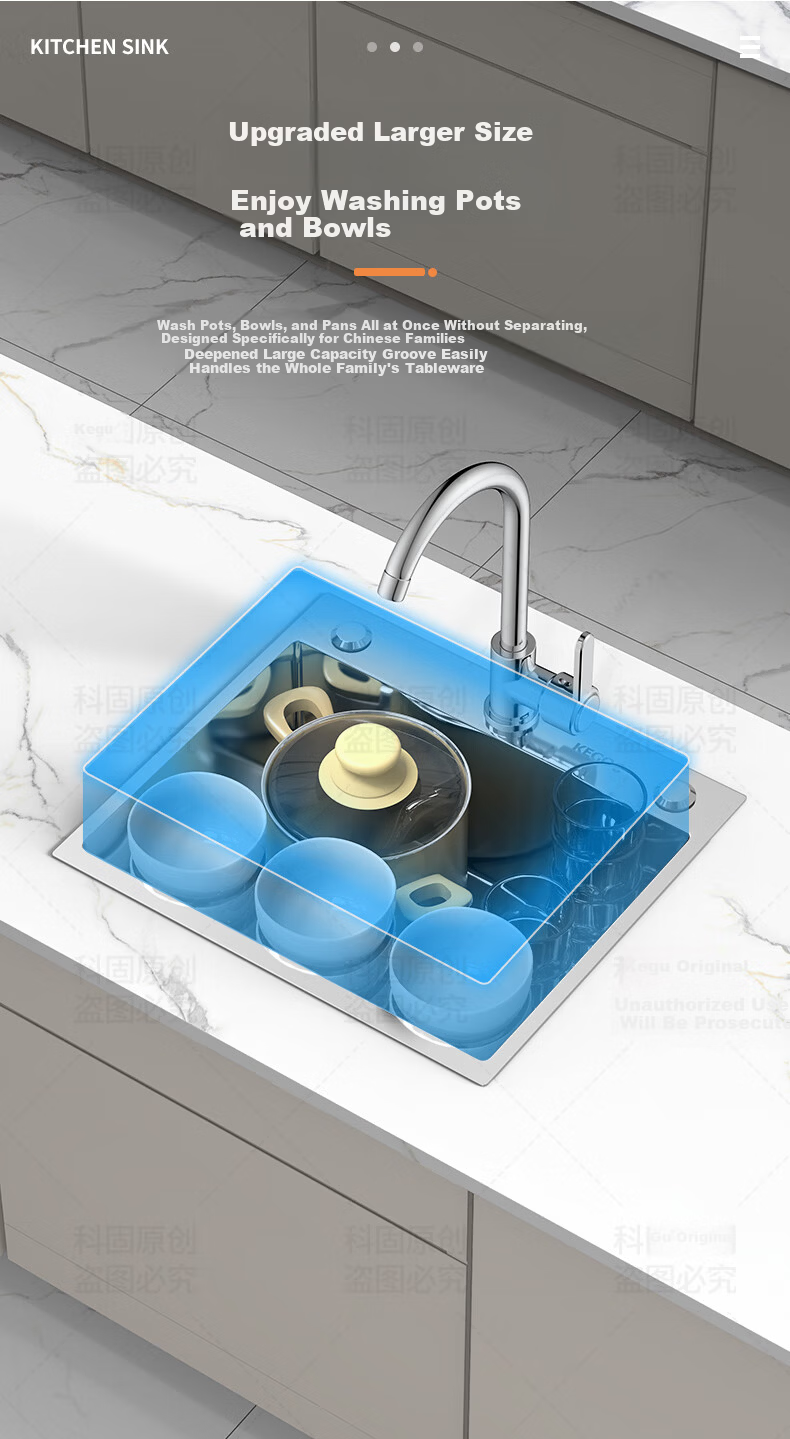 KEGOO Large Single Bowl Stainless Steel Kitchen Sink Vegetable Washing Basin Integrated Small Size K8032 6