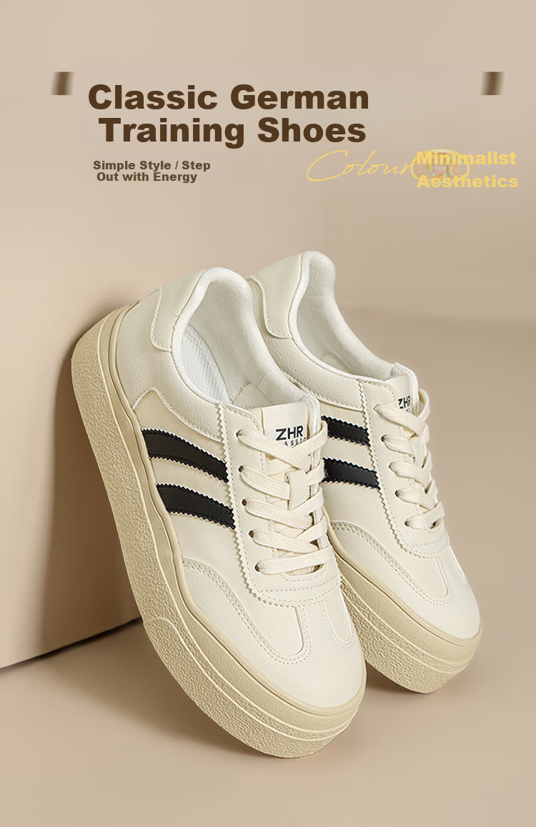 ZHR ZEZHE Summer Women's Mesh Lightweight Thick-Soled Breathable White Sneakers KS109E Beige Black Size 38 1