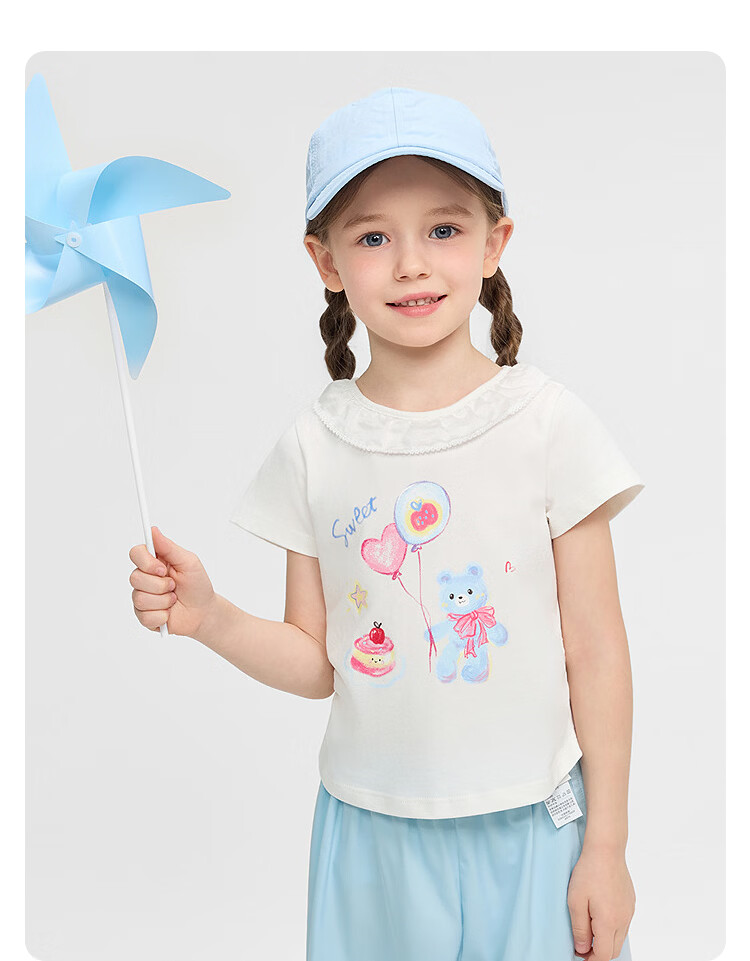 Balabala Girls' Short Sleeve Set Children's Baby Two-Piece 2026 New Summer Delicate Ruffle T-Shirt and Pants Sweet Style 17