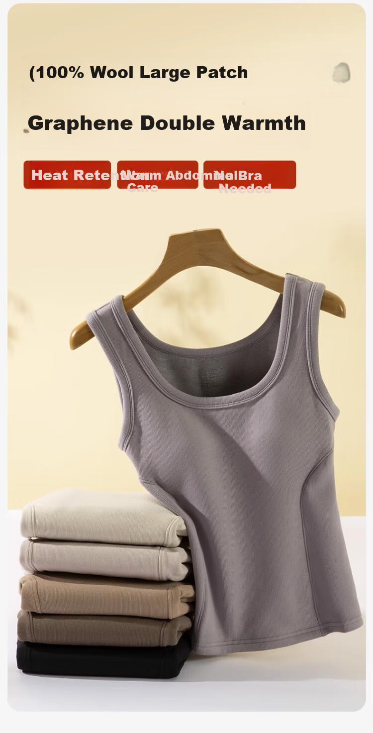 Langsha Graphene Thermal Vest for Women with Built-in Chest Pad, Autumn and Winter Fleece-Lined Thickened Wool Heating Base Layer Underwear 2