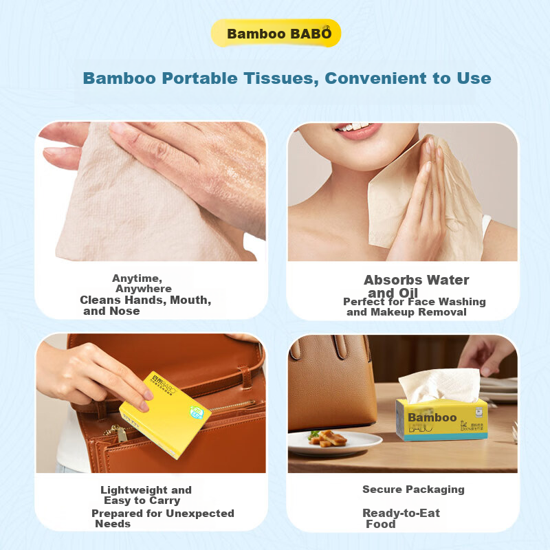 Bamboo Handkerchief Tissue 2-Ply 35 Sheets * 36 Packs Portable Small Pack Original Bamboo Pulp Soft Tissue