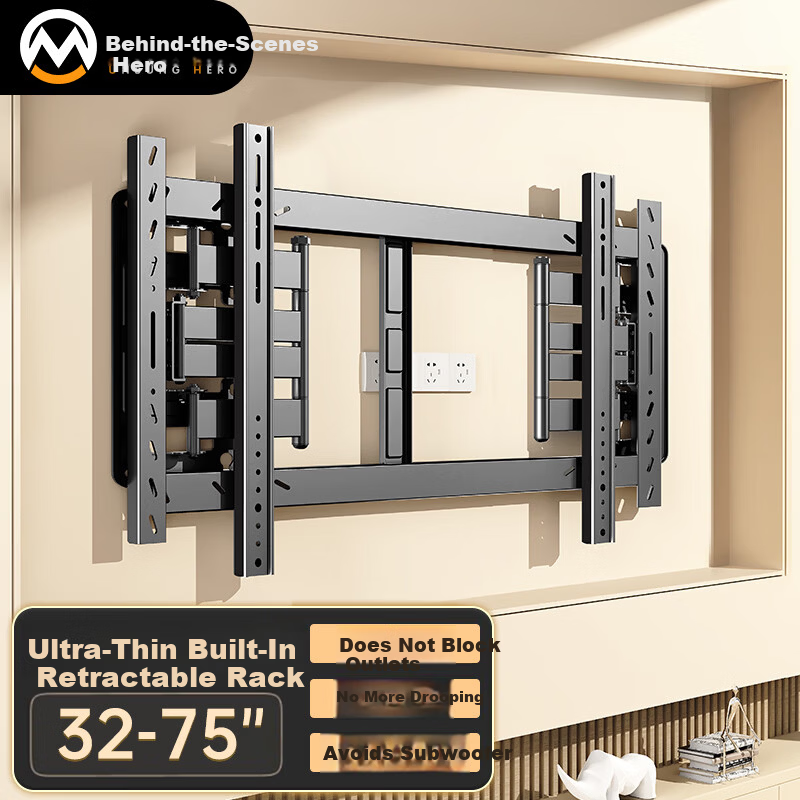Behind Hero 32-75 Inch Eight-Arm Telescopic Rotating Ultra-Thin Inset TV Wall Mount Bracket Universal TV Mount for Hisense, Skyworth, Konka, Changhong, etc.