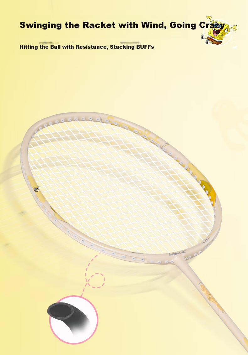 KAWASAKI SpongeBob Collaboration Series Composite Carbon Cartoon Bobby Yellow Double Badminton Rackets 4