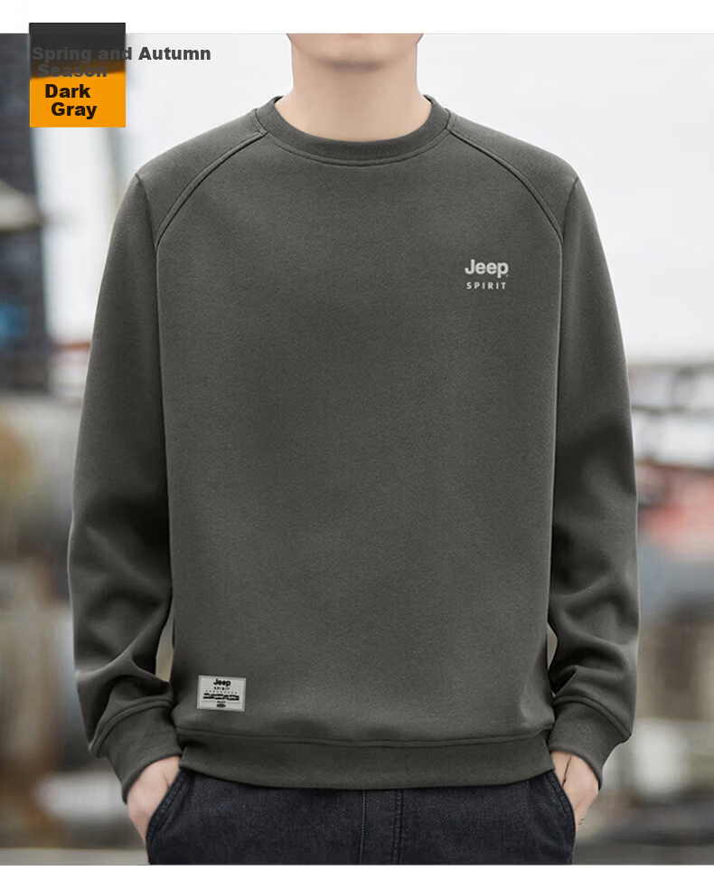 JEEP SPIRIT Men's Winter Fleece-Lined Crewneck Long Sleeve T-Shirt Loose Warm Slim Fit Base Layer Shirt 12