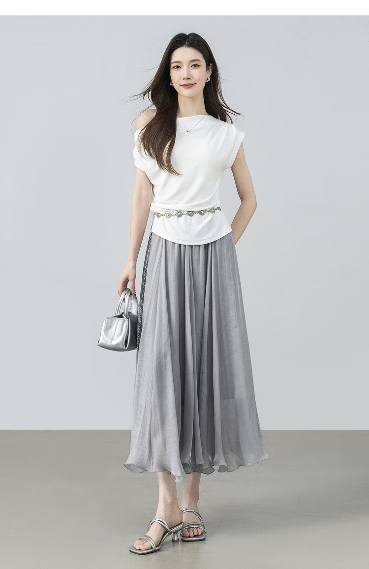 Shangdu Bila Elegant Radiant Half Skirt for Women Summer Soft Style Slimming A-Line Skirt Lightweight Draped Elastic Waist Flared Skirt 21