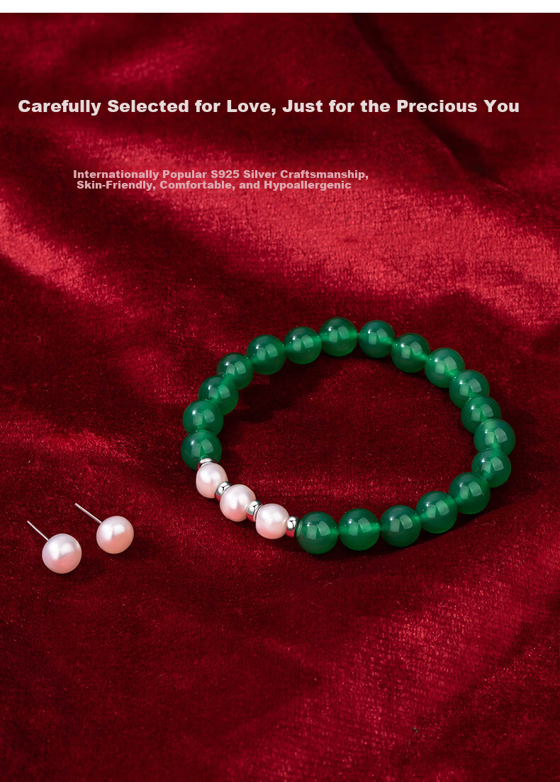 Lao Feng Xiang Pearl Necklace and Bracelet Set with Chalcedony Silver Pendant for Women Elderly Birthday Anniversary Gift for Wife and Mom 8