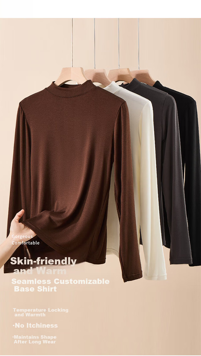 XUEXIMAN Women's Turtleneck Fleece-Lined Thickened Double-Sided Velvet Thermal Layered Top for Autumn and Winter 3