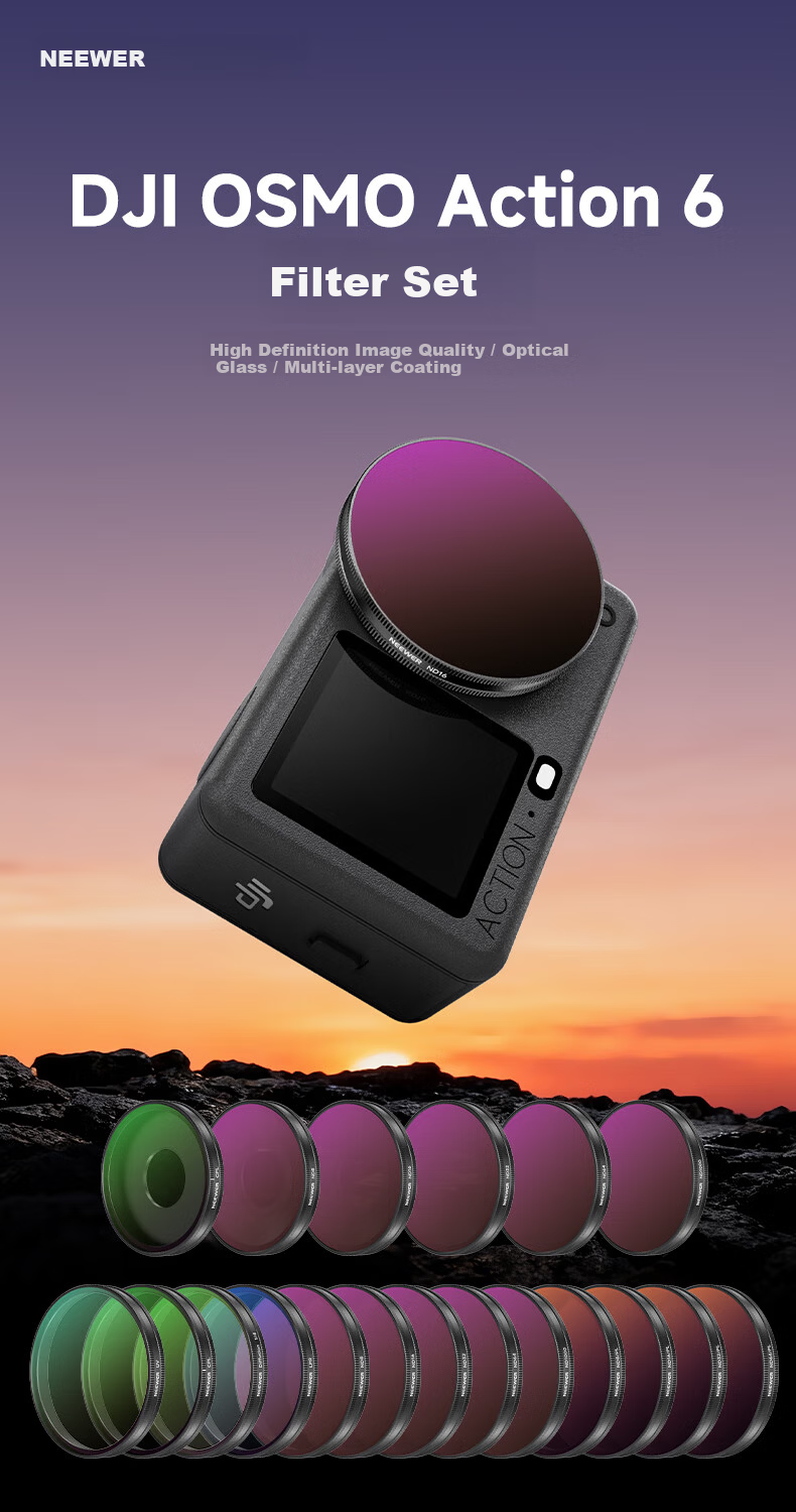 NEEWER DJI Action 6 Sports Camera Filter Kit 5-Pack CPL/1/4/UV/Anti-Light Pollution/ND32 Outdoor Photography Protective Polarizing ND Filters Accessories 1