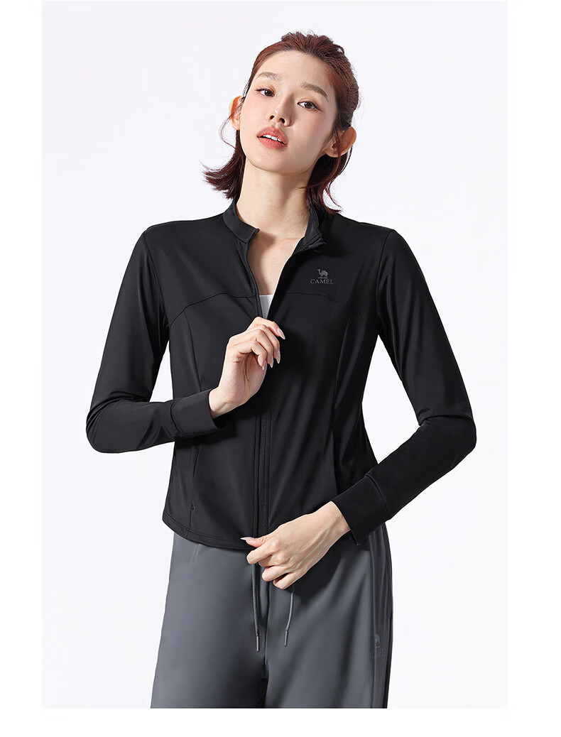 CAMEL Original Yarn Sun Protection Jacket Women Stand Collar Slim Cool Sports Jacket Y26BZ3L0029 Phantom Black S 22
