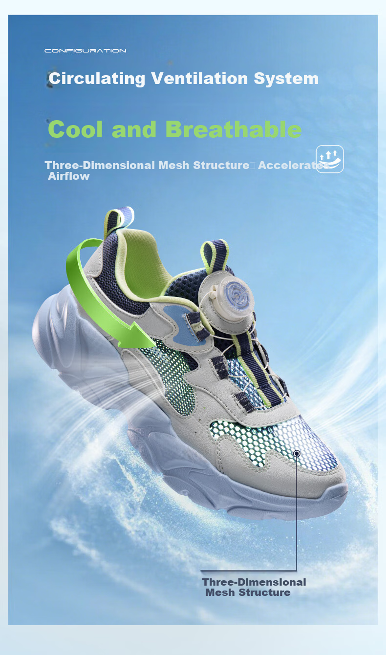 ERKE Kids Unisex Sports Shoes Summer Breathable Mesh Sandals Snow Cream/Microcrystalline White/Fresh Mint Size 33 7