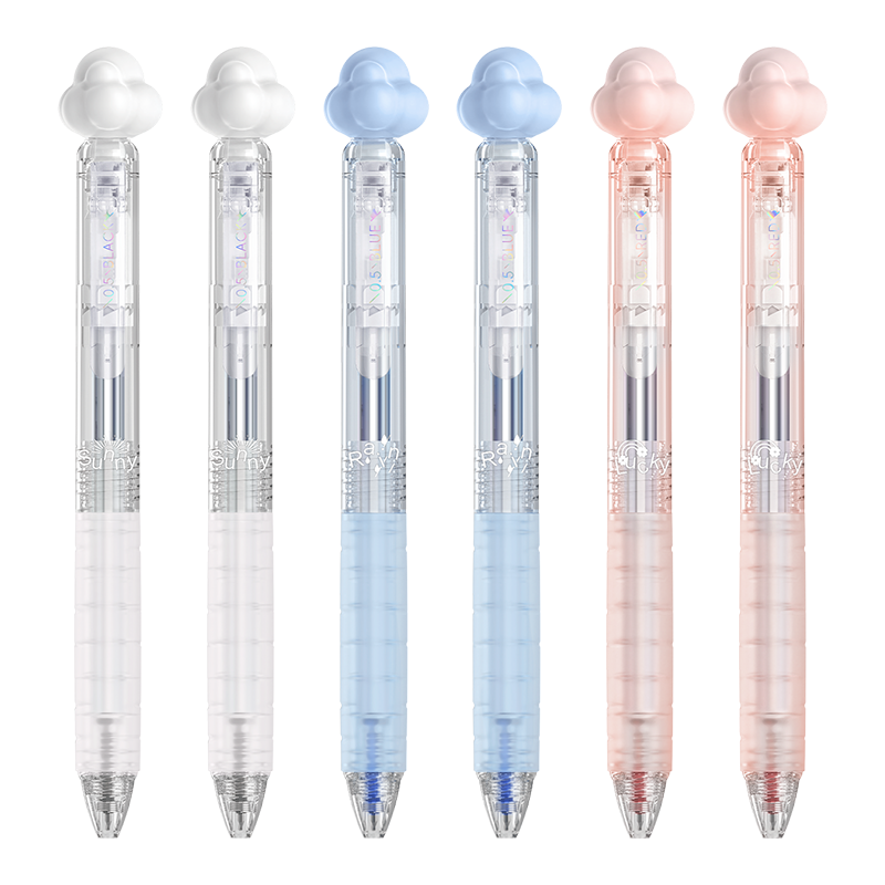 AIHAO Electroplated Cloud Click Gel Pen 0.5mm Quick-Dry Water-Based Ink High-Value Student Stress-Relief Study Pen Crystal Blue 3-Pack DGP2720B