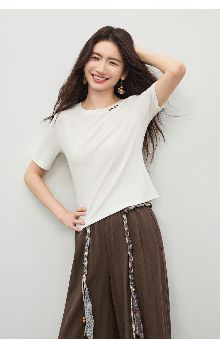 Shangdu Bilala Laicell Simple Korean Style Women's Summer Small Round Neck Stretch Knit Short Sleeve Elegant Top 17