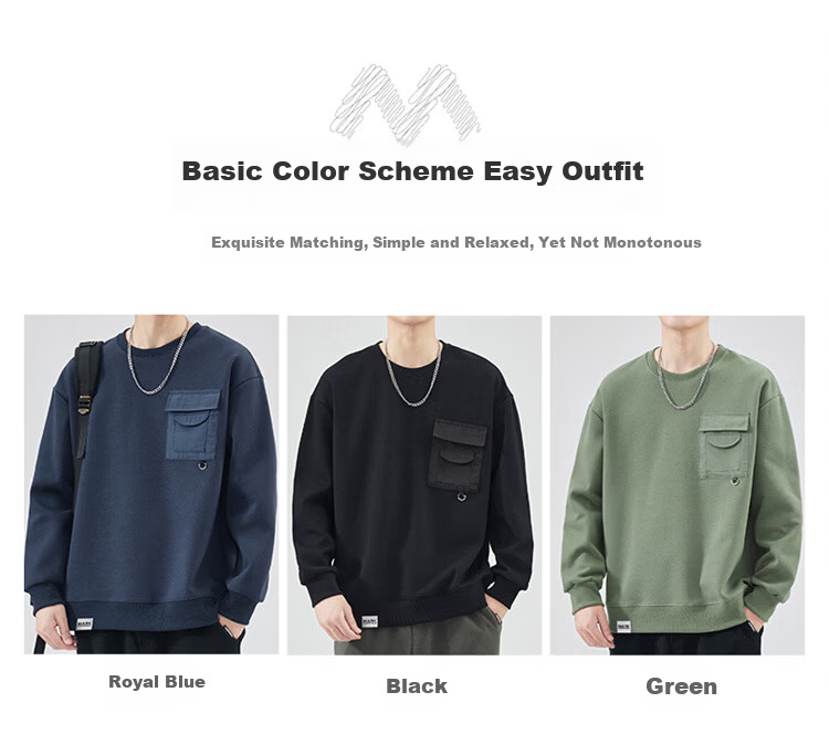 MARK FAIRWHALE Men's Sweatshirt Spring Autumn American Style Casual Long Sleeve T-Shirt Black L 2