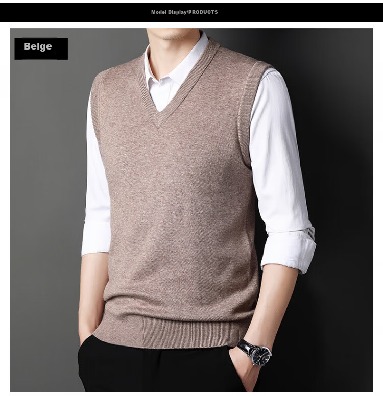 Hengyuanxiang Men's Knitted Vest Sleeveless Sweater Black XL Autumn Winter Thick Warm V-Neck Dad Style 6